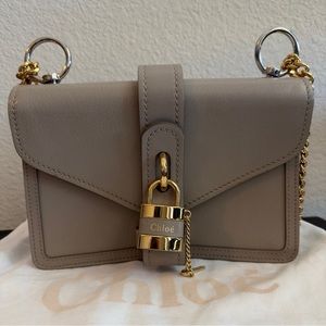Like New Authentic Chloe Aby Motty Grey Leather Chain Shoulder Crossbody Bag